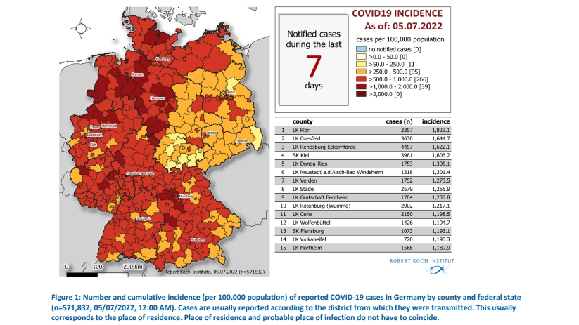 Covid, l'incidenza in Germania (Roberto Kock Institute)