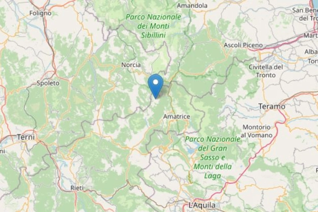 Terremoto al confine tra Lazio, Marche e Umbria (foto Ingv, OpenStreetMap contributors)