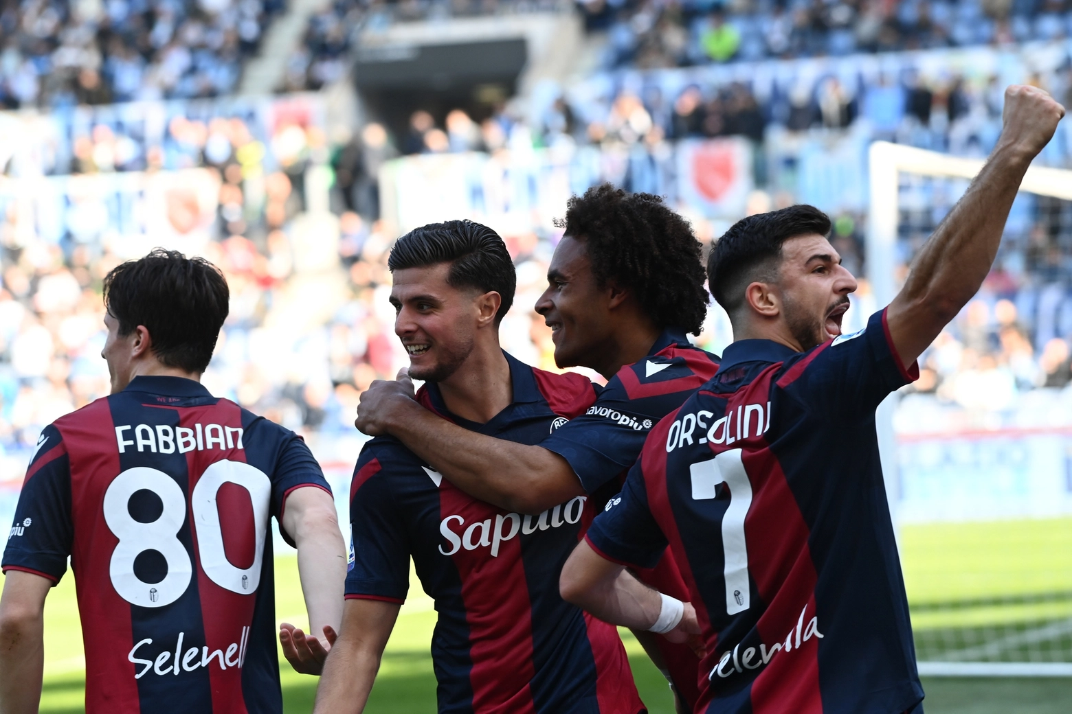 Lazio Bologna 1-2: l'esultanza dei rossoblù