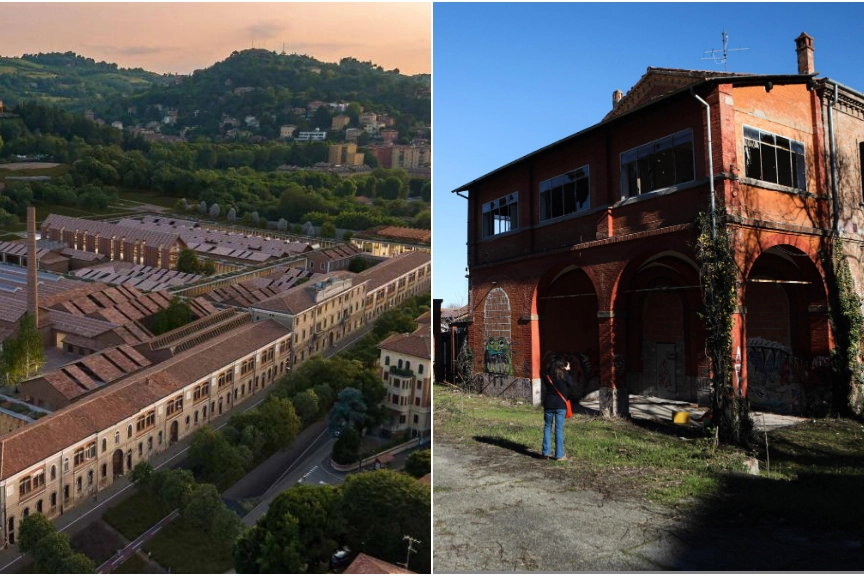 A sinistra il rendering del nuovo Parco della Giustizia di Bologna, affidato a Ipostudio Architetti Srl