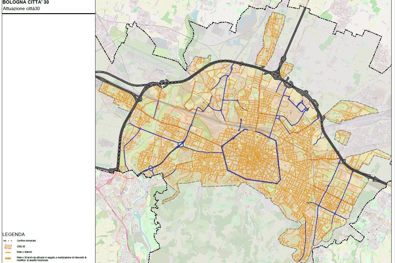La mappa di Bologna con le vie da percorrere a 30 all'ora