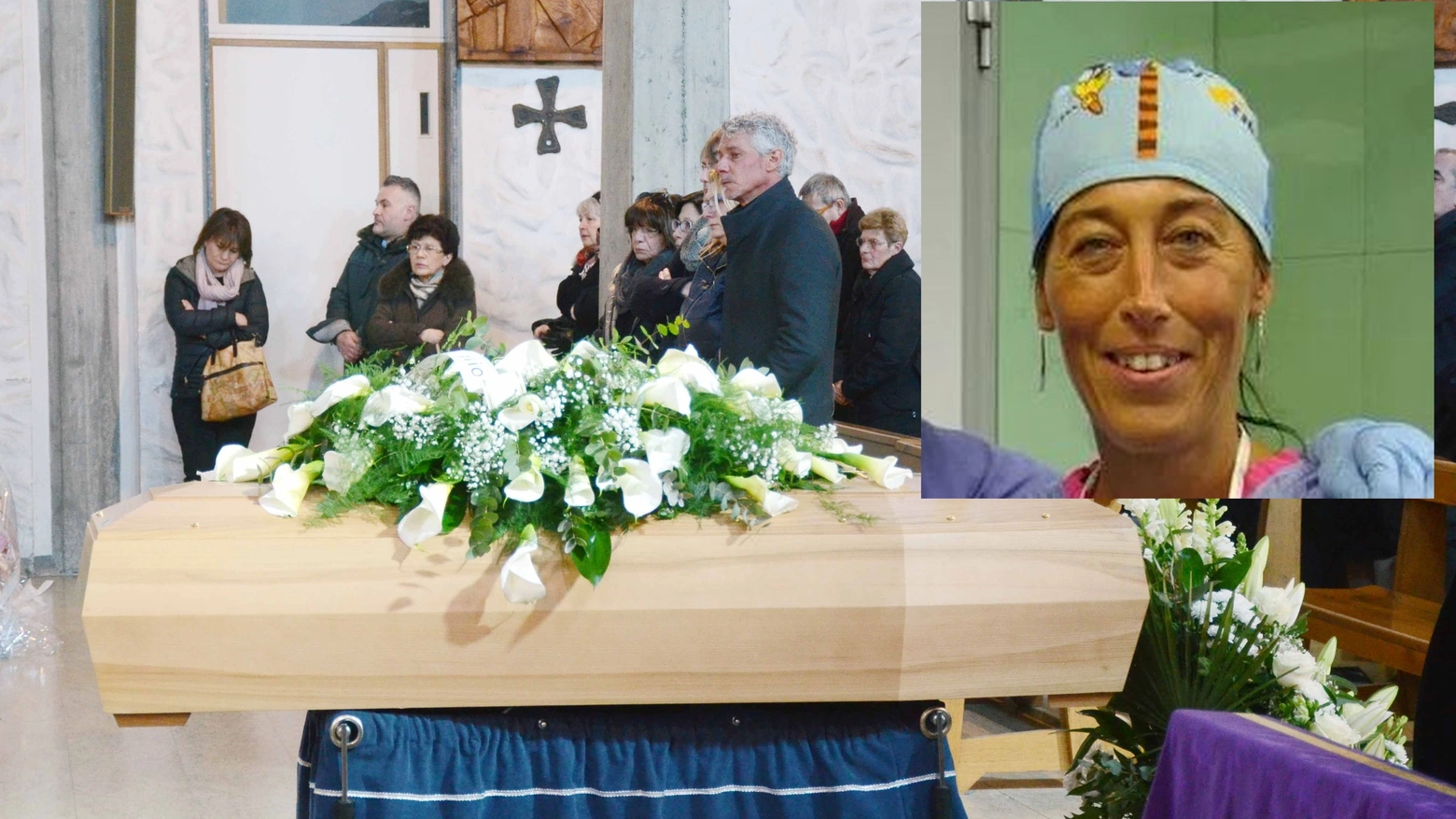 Il funerale nella chiesa di San Pio X. Nel riquadro, Antonella Andreotti