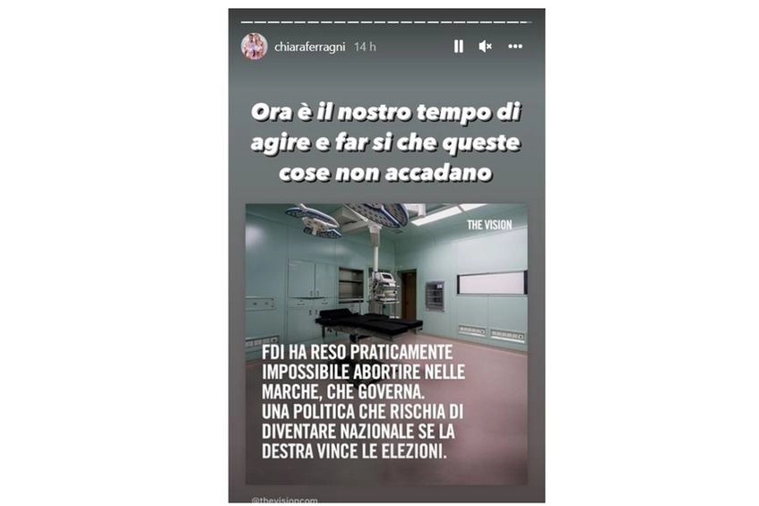 Il post di Chiara Ferragni in una story su Instagram