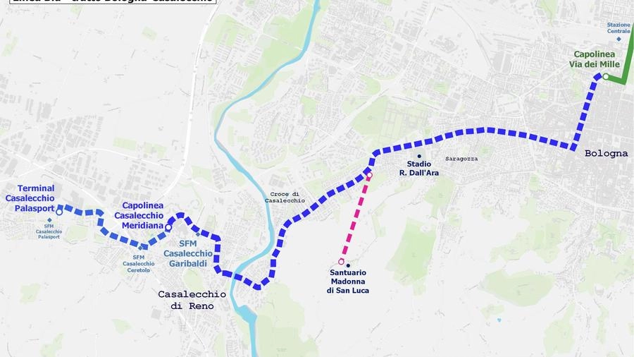 Il percorso della Linea Blu del tram a Bologna