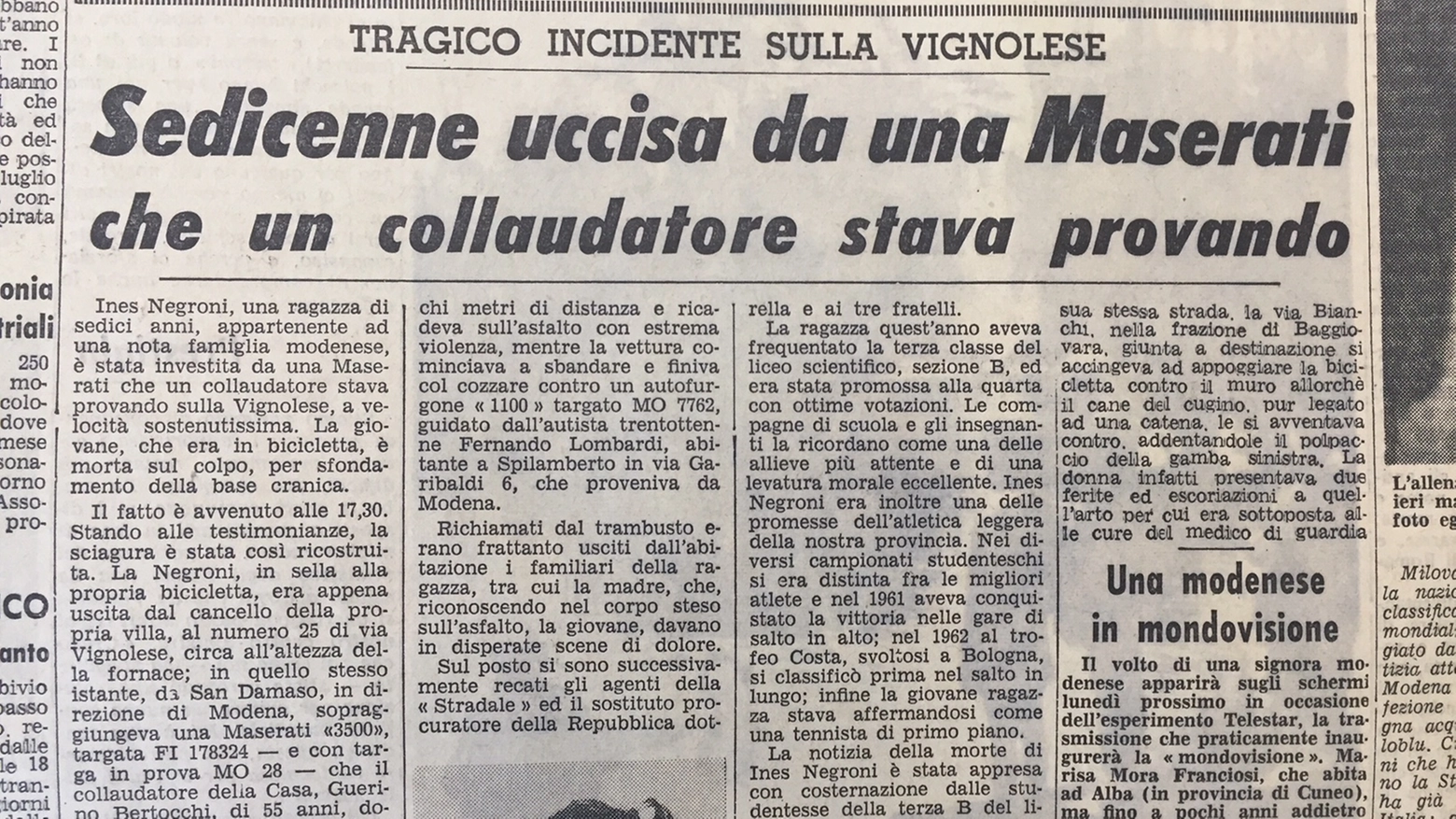 Il Carlino del luglio 1962 racconta della tragedia