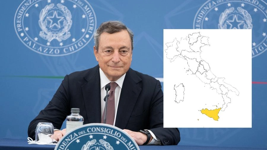 Il premier Draghi e l'attuale mappa delle zone Covid