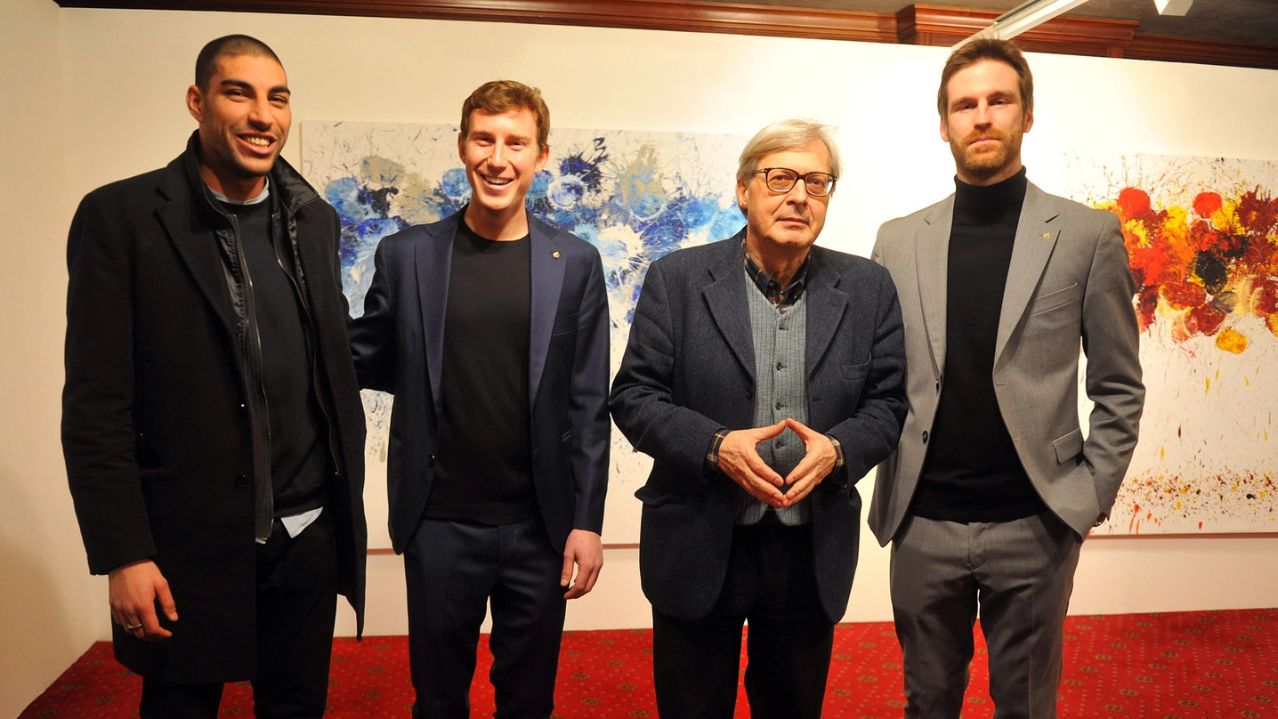 Omar Hassan, Bruno Riffeser Monti, Vittorio Sgarbi e Lorenzo Fusina al Royan Hotel Carlton (foto Schicchi)