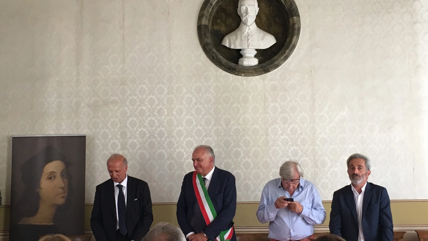 Il ministro Bussetti con Gambini, Sgarbi e Guidi a Urbino