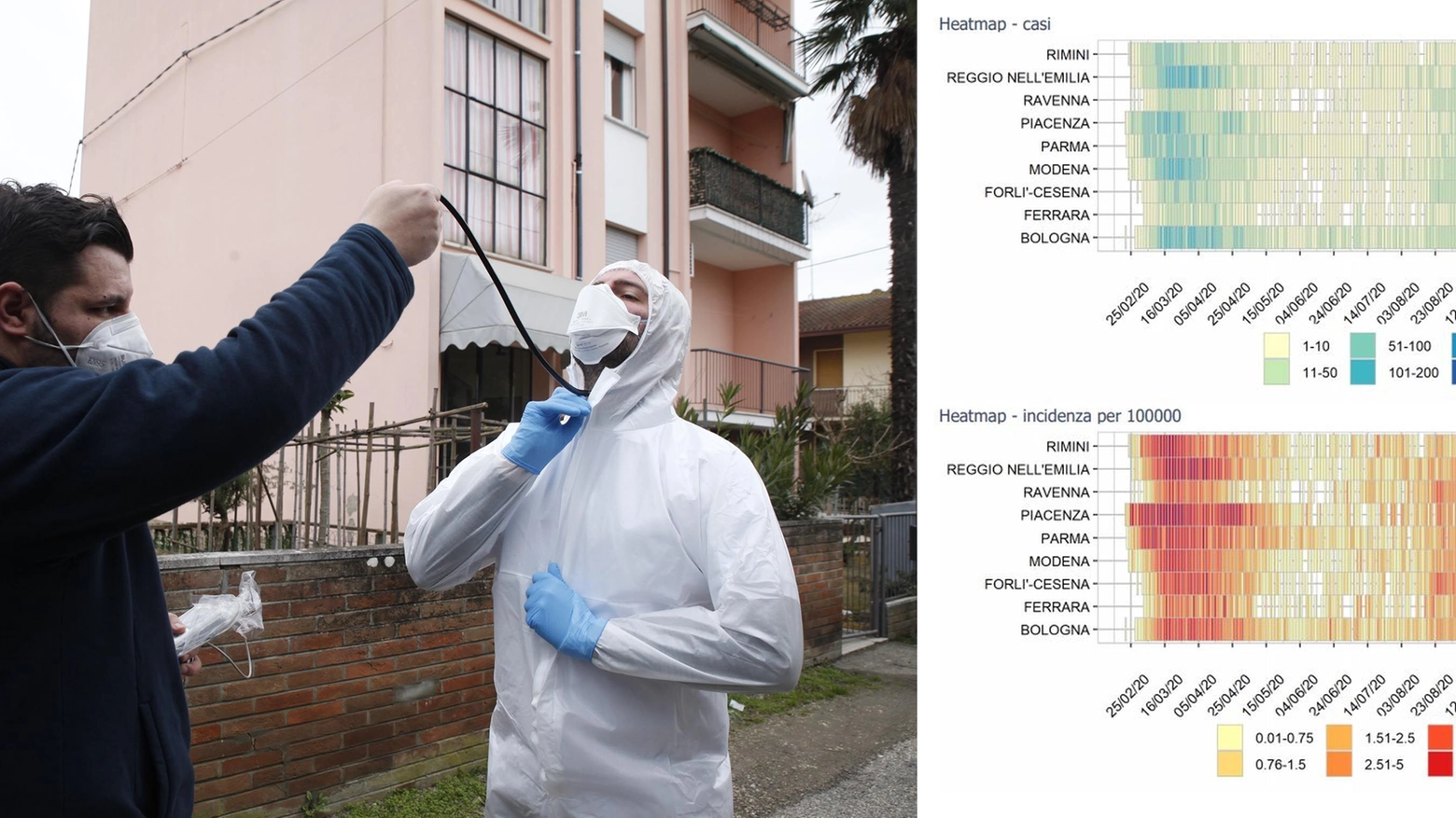 Covid Emilia Romagna: a destra le mappe sui contagi e l'incidenza