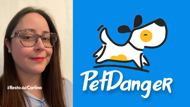 L'icona dell’app "PetDanger" e a fianco  la sua creatrice Giulia Francalancia