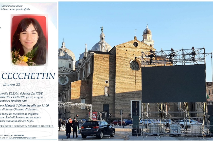 I preparativi per i funerali di Giulia Cecchettin nella basilica di Santa Giustina a Padova