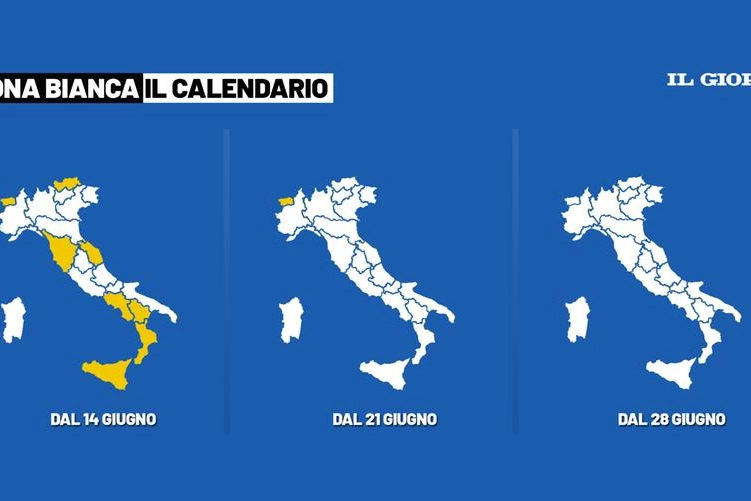 Italia, il calendario delle zone bianche