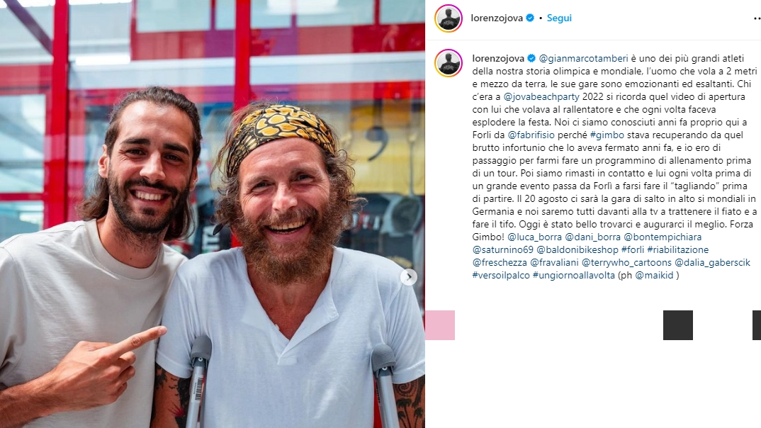 Jovanotti ha pubblicato le foto con Tamberi su Instagram
