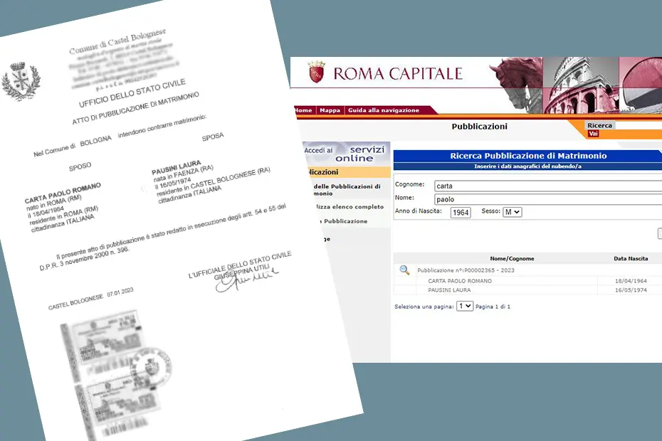I documenti di matrimonio dei Comuni di Castel Bolognese e di Roma