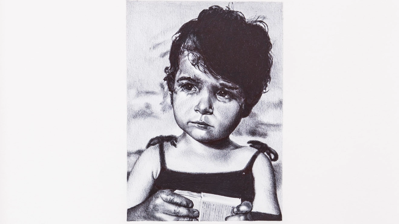 Un particolare del ritratto d'artista di Angela Fresu donato alla società Dolce 