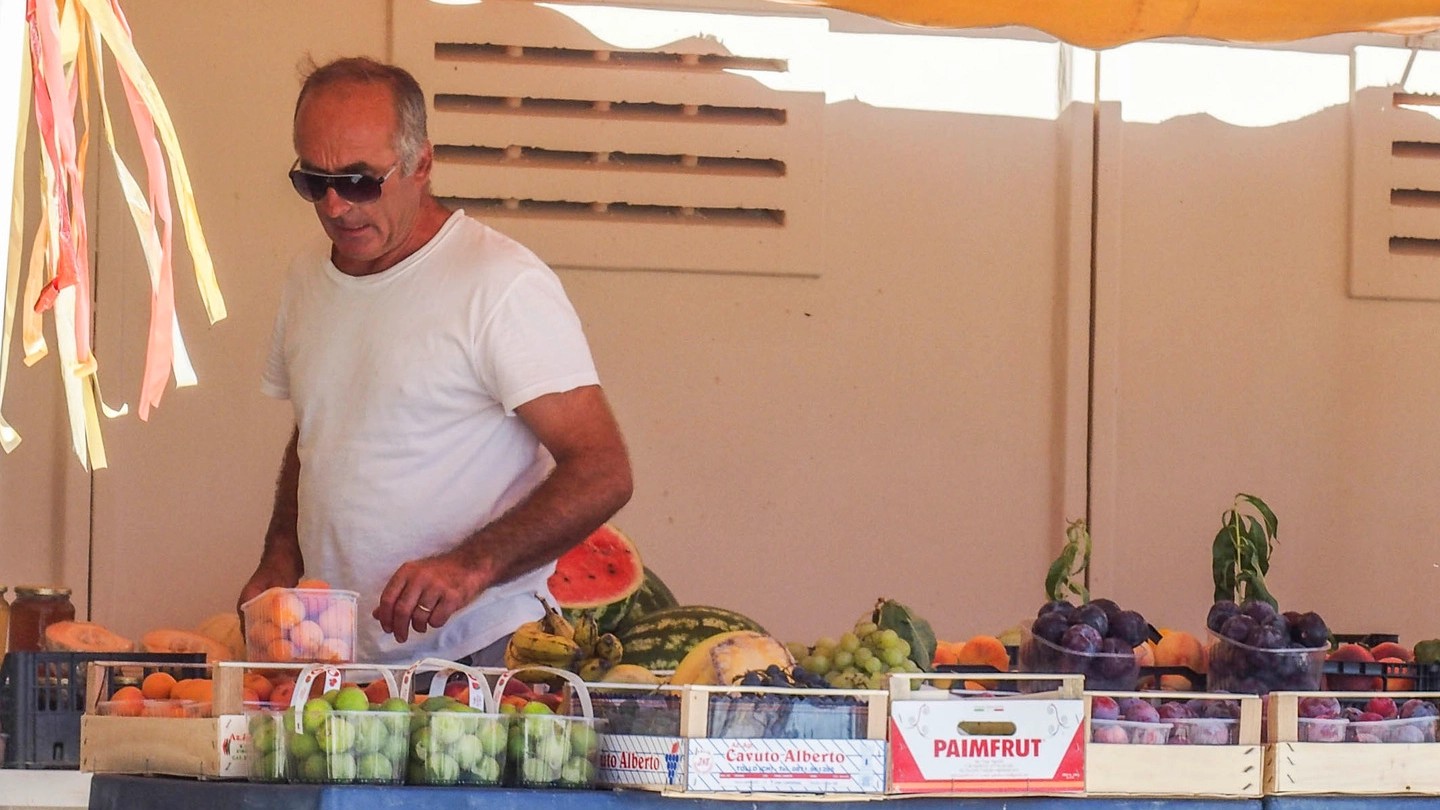 Il banco di frutta e verdura allestito nel gazebo al bagno 9 eil marito della titolare dello stabilimento, multato per 5mila euro