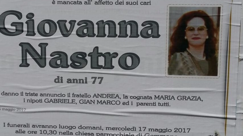 Il manifesto funebre di Giovanna Nastro