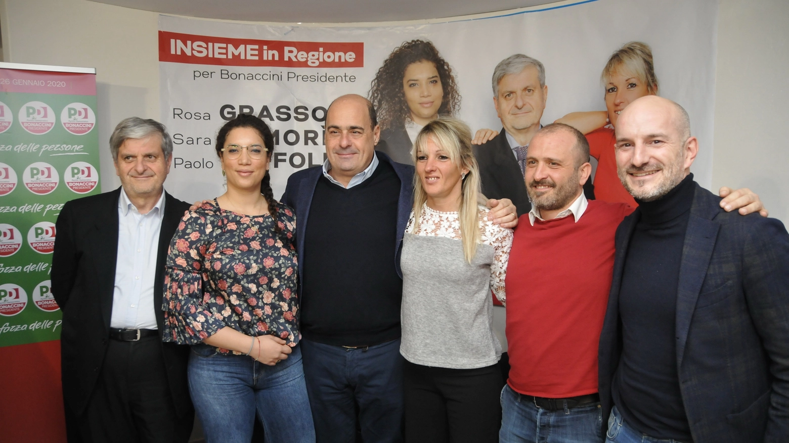 Zingaretti con i candidati Rosa Grasso, Paolo Zoffoli e Sara Samorì