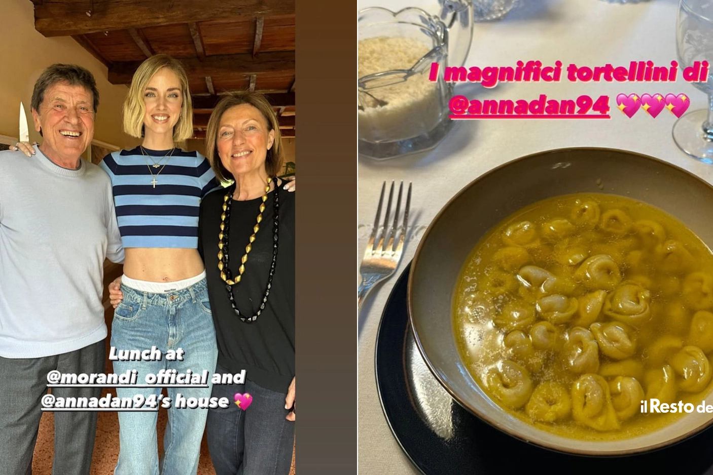 Le storie su Instagram di Chiara Ferragni, ospite a casa di Gianni Morandi e Anna Dan