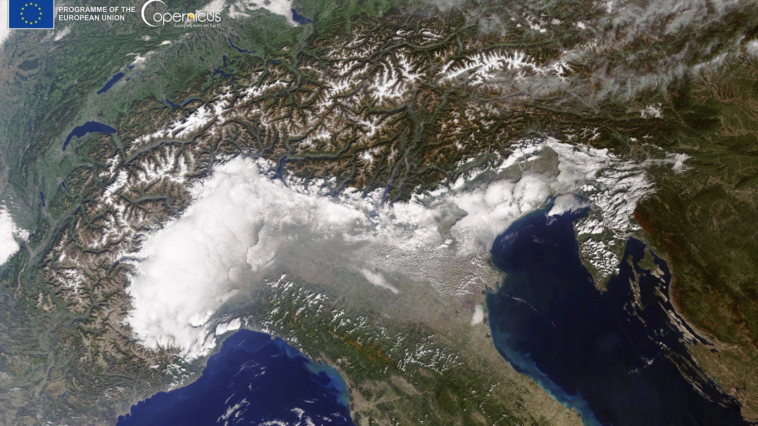 Nebbia e smog nella Pianura Padana (Copernicus Sentinel-3 imagery)
