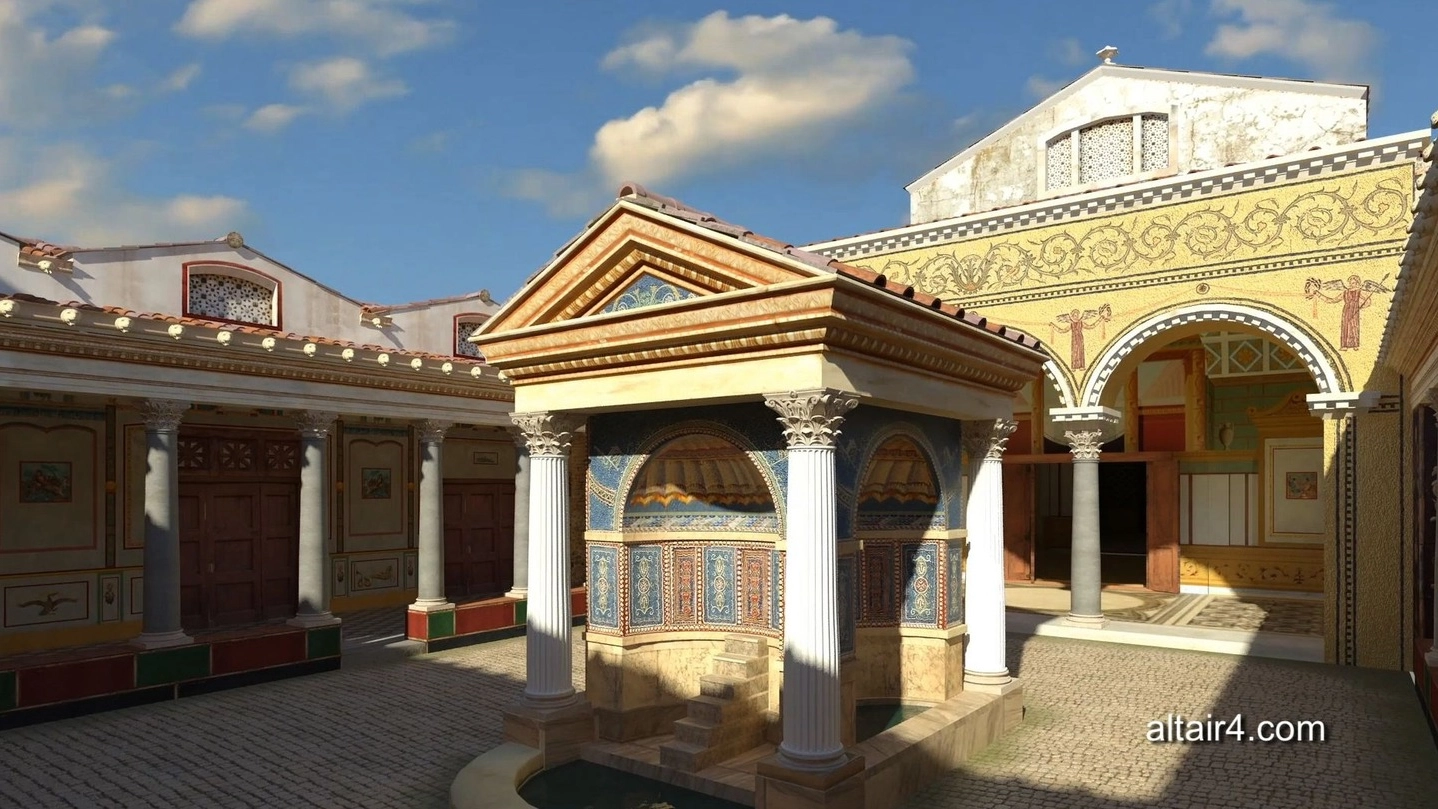 L’interno della villa romana di Colombarone, ricostruito virtualmente