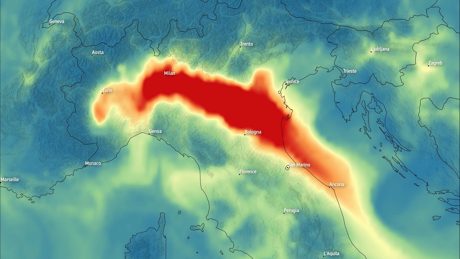 Smog: la pessima qualità nella pianura Padana dell'aria fotografata dal satellite Copernicus