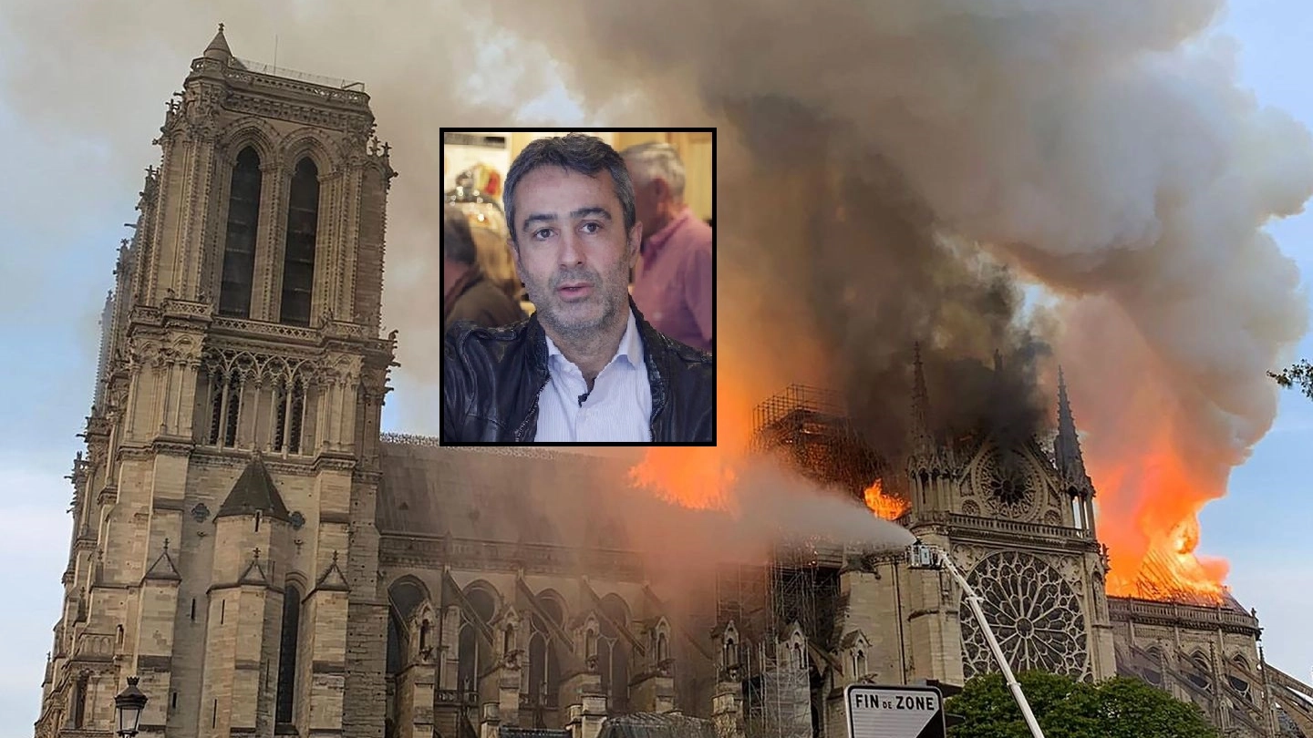 Brucia Notre Dame, nella foto piccola l'imprenditore reggiano Paolo Benassi