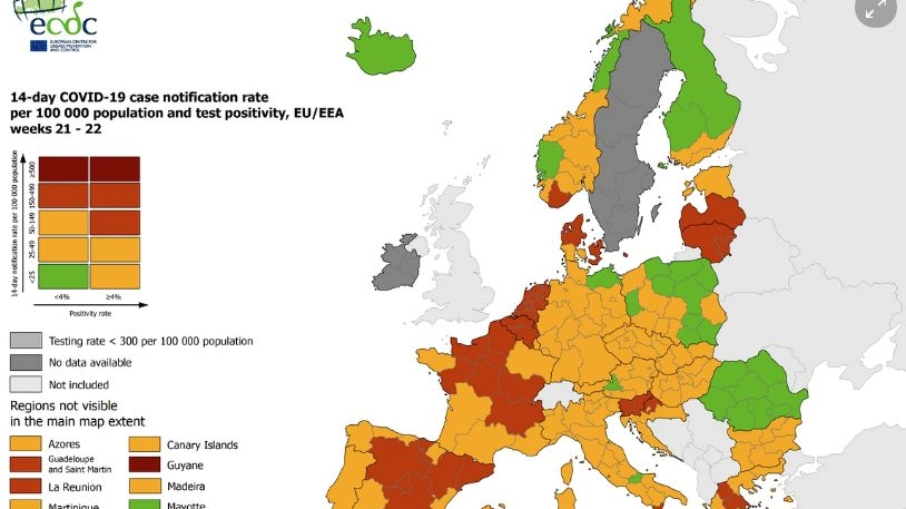 Covid, la mappa settimanale dell'Ecdc europeo