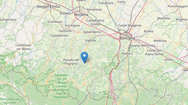 Terremoto registrato tra Modena e Bologna (Fonte Ingv-OpenStreetMap)