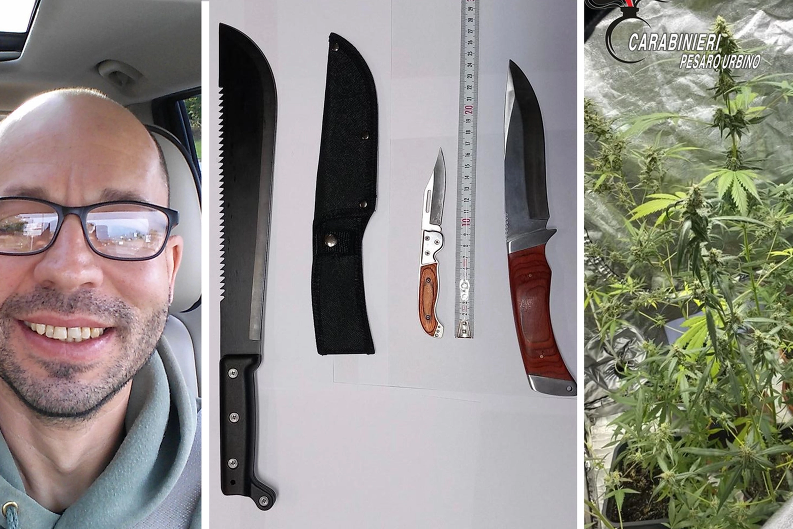Federico Marcelli catturato: dalle indagini spuntano anche un machete, un pugnale e un coltello a serramanico. Nel video dei carabinieri si vede anche un piantagione di marijuana