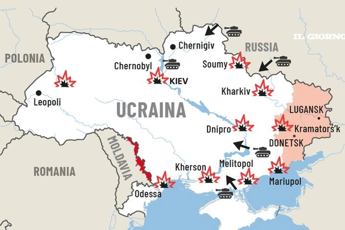 I fronti dell'attacco russo all'Ucraina