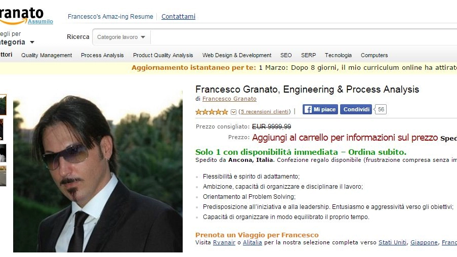 Il curriculum con grafica Amazon di Francesco Granato