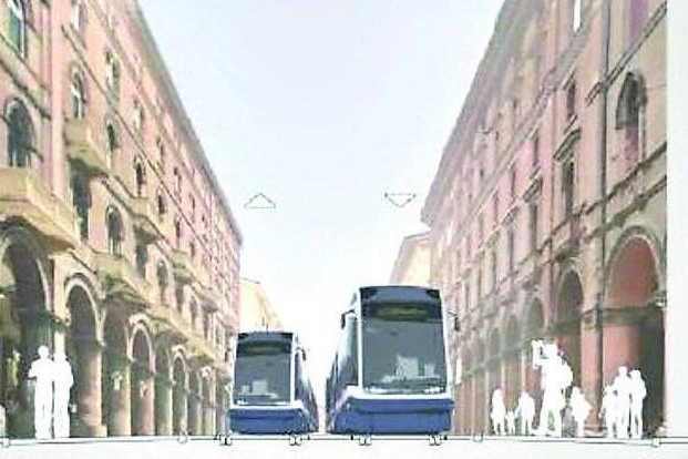 Bologna, il rendering di via Indipendenza con i tram