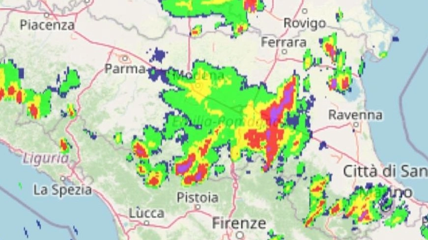 Radar meteo Arpae: i temporali in Emilia Romagna del 27 agosto 2022