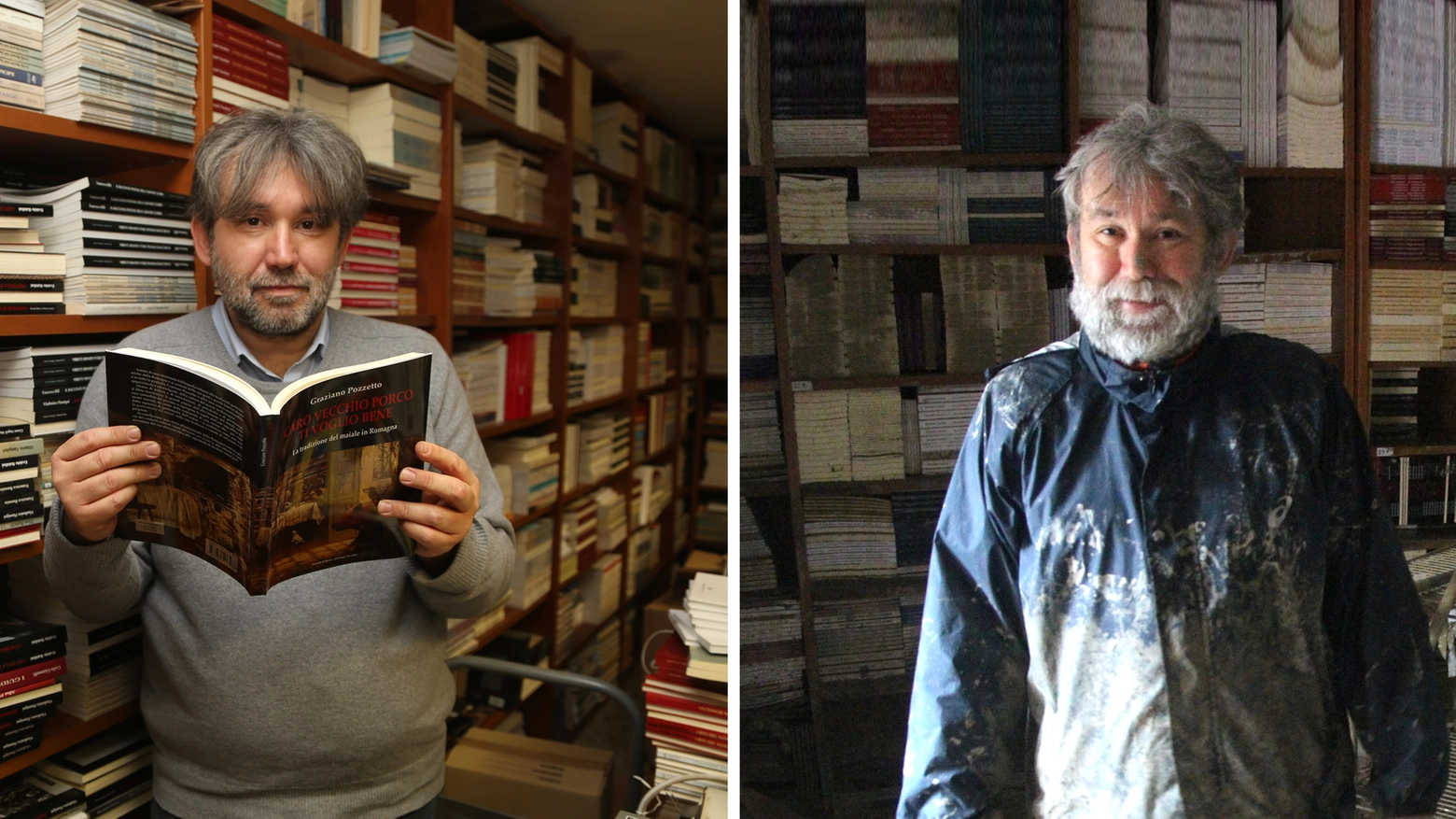 Maurizio Casalini lotta contro il fango per salvare i suoi libri