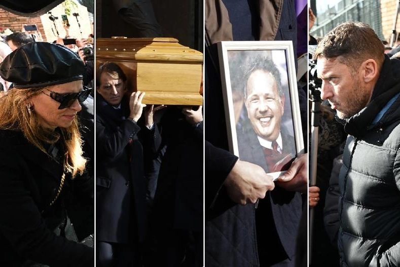 I funerali di Sinisa: la moglie Arianna, Montella e Totti a sinistra (Ansa/ImagoE)