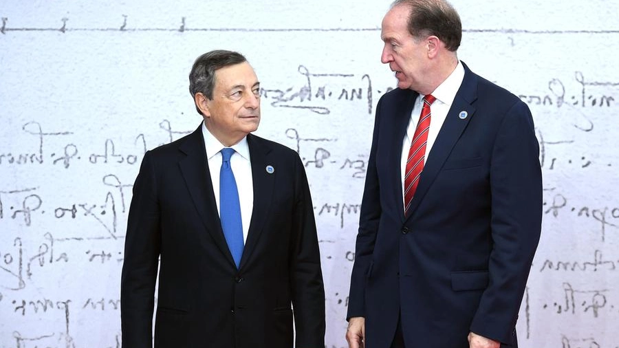 Il premier Mario Draghi con il presidente della Banca Mondiale, David Malpass