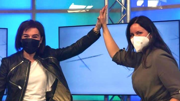 Elisabetta Gualmini e Isabella Conti ieri negli studi di E'tv