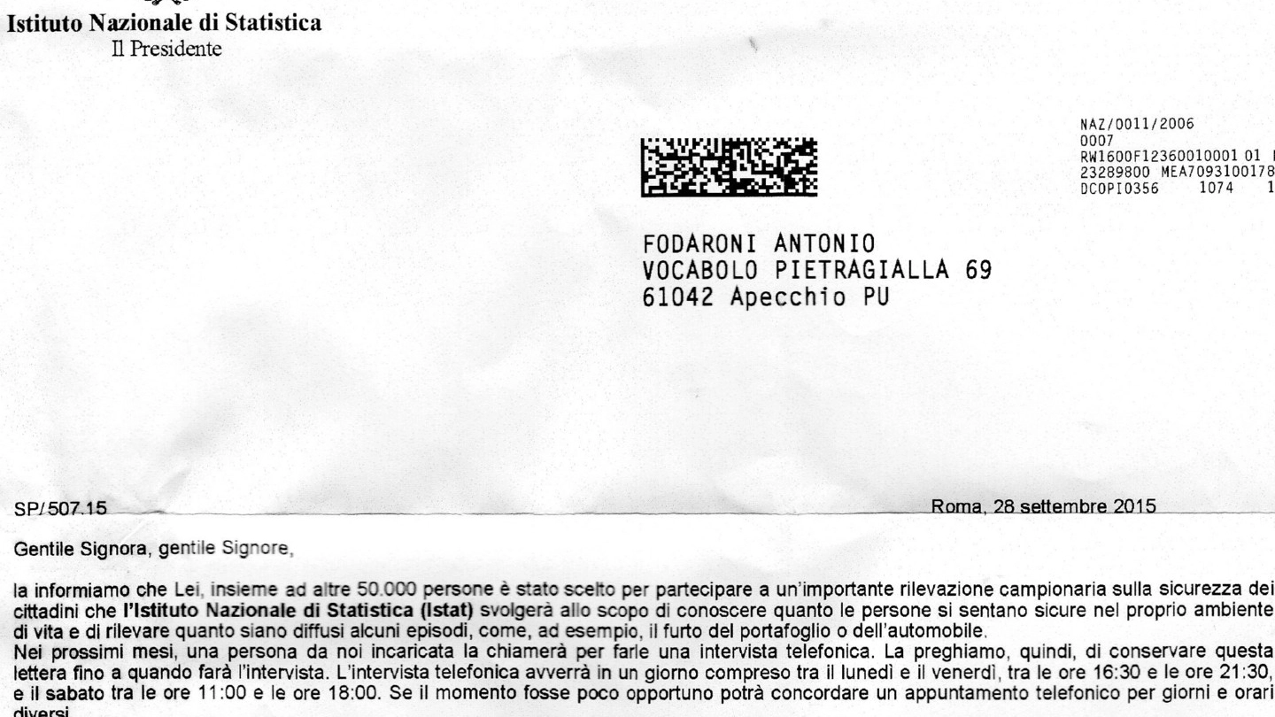 IL CASO A sinistra, lettera dell’Istat. A destra, Antonio Fodaroni