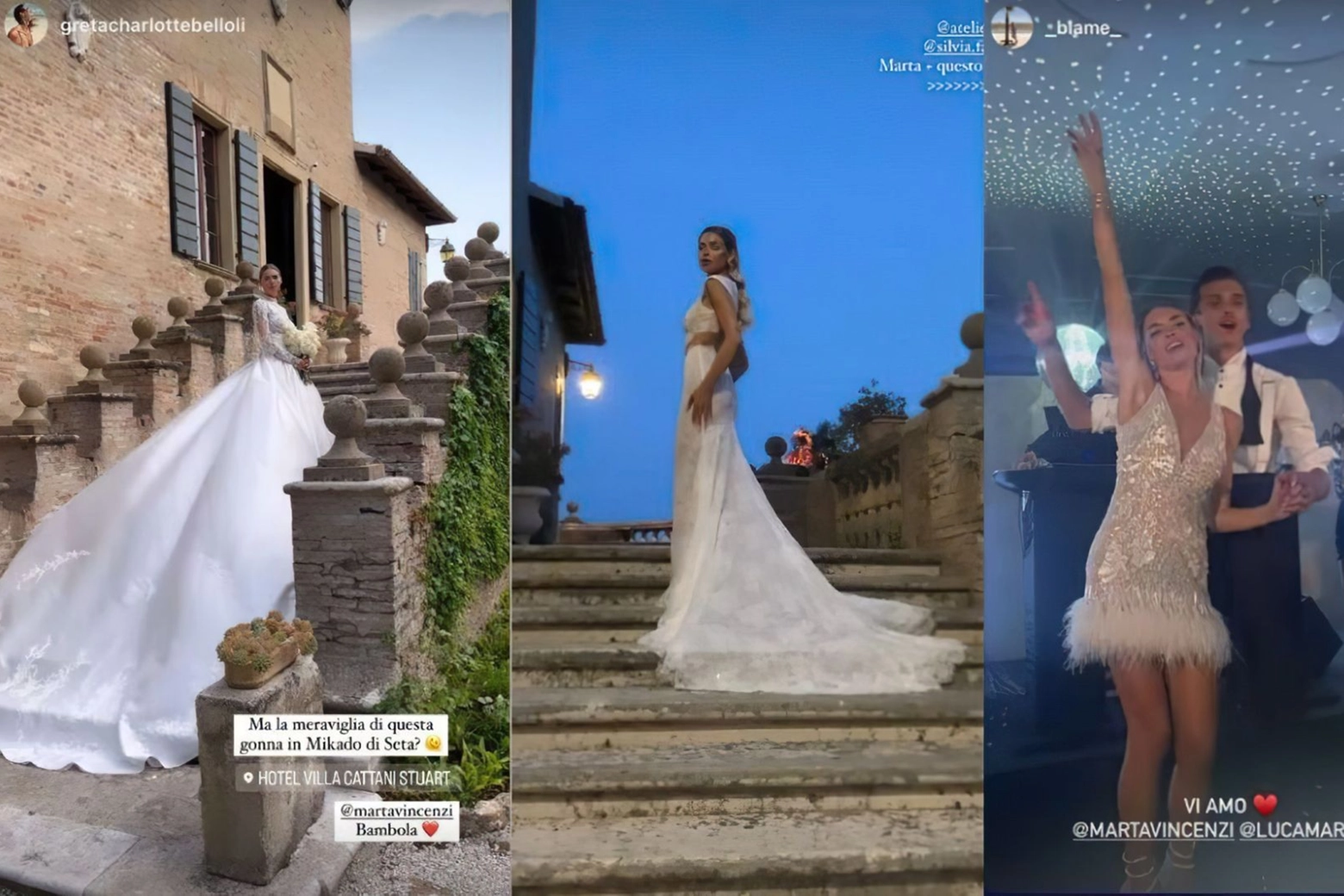 Luca Marini e Marta Vincenzi sposi: gli abiti della sposa