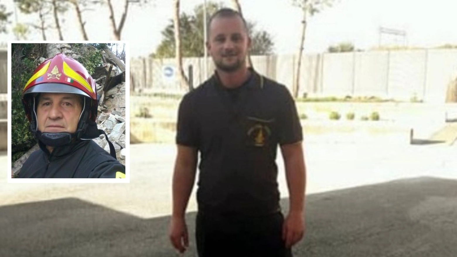 Giuseppe Tucci, originario di Foggia, a Rimini dal 2019: aveva 34 anni. Nel riquadro il padre Claudio: anche lui era un pompiere