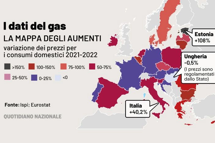 Gas, la mappa degli aumenti in Europa