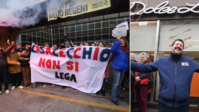 Matteo Salvini contestato a Casalecchio (foto Schicchi)
