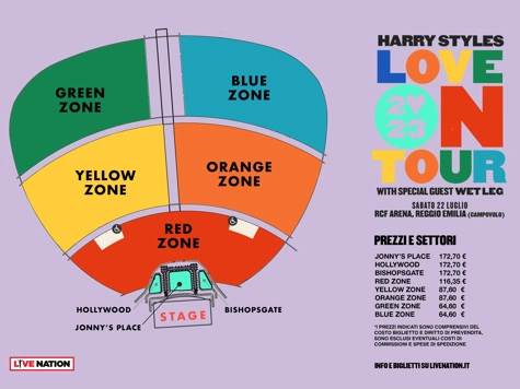 Le zone del concerto di Harry Styles a Campovolo
