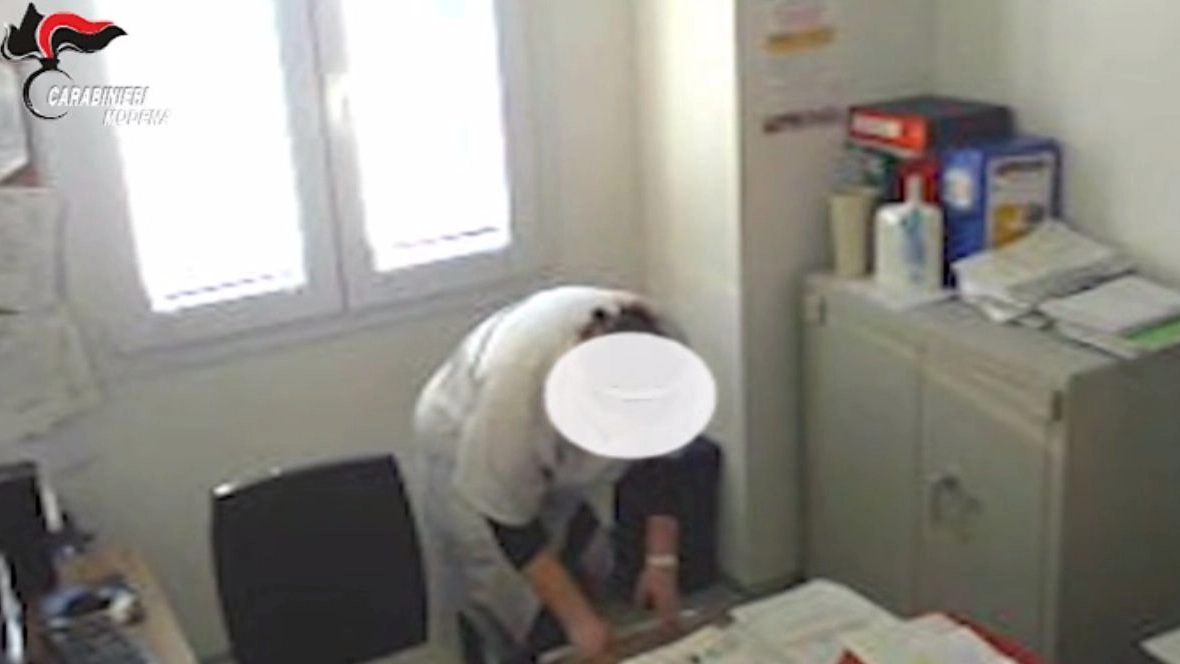 Un fermo immagine del video di sorveglianza che riprende il furto