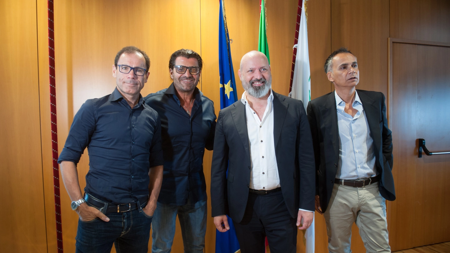 Davide Cassani, Alberto Tomba, Stefano Bonaccini, Andrea Corsini (FotoSchicchi)