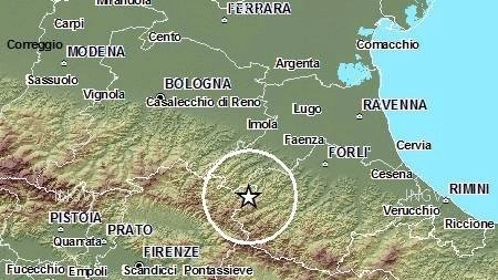 L'epicentro della lieve scossa di terremoto nel Faentino