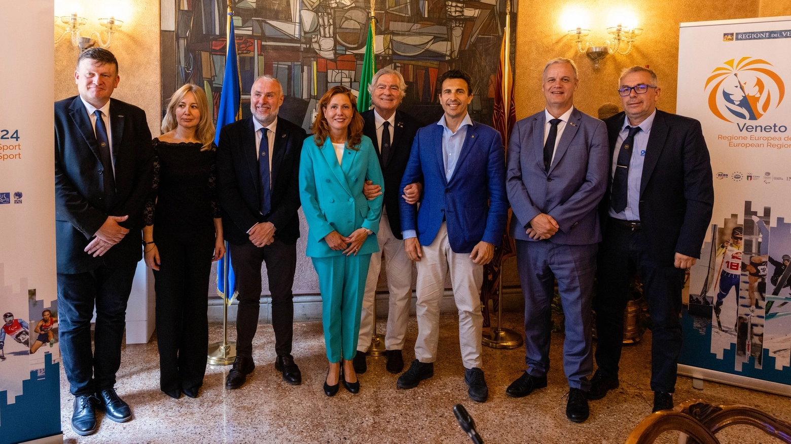 Le autorità con l'assessore Corazzari alla presentazione della candidatura del Veneto Regione Europea dello Sport 2024