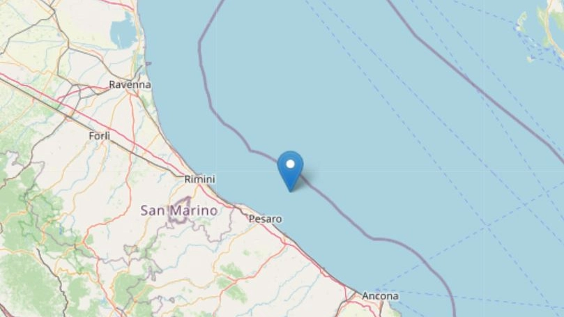 Terremoto sulla costa pesarese (foto Ingv OpenStreetMap)