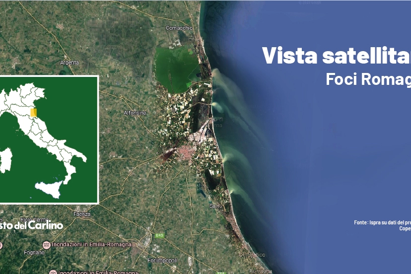 L'immagine satellitare che mostra le foci dei fiumi della Romagna